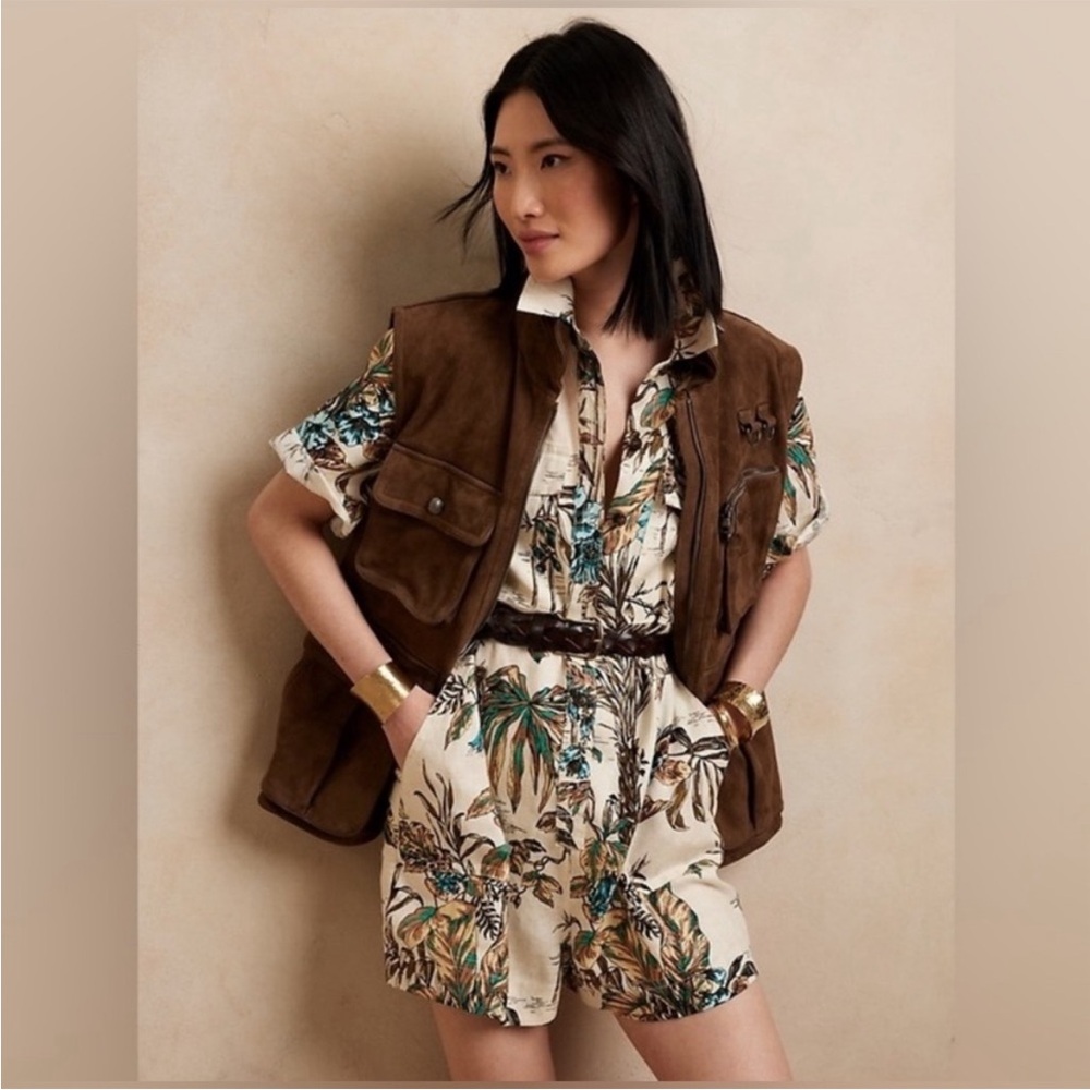 Banana Republic Safari Print Linen Romper